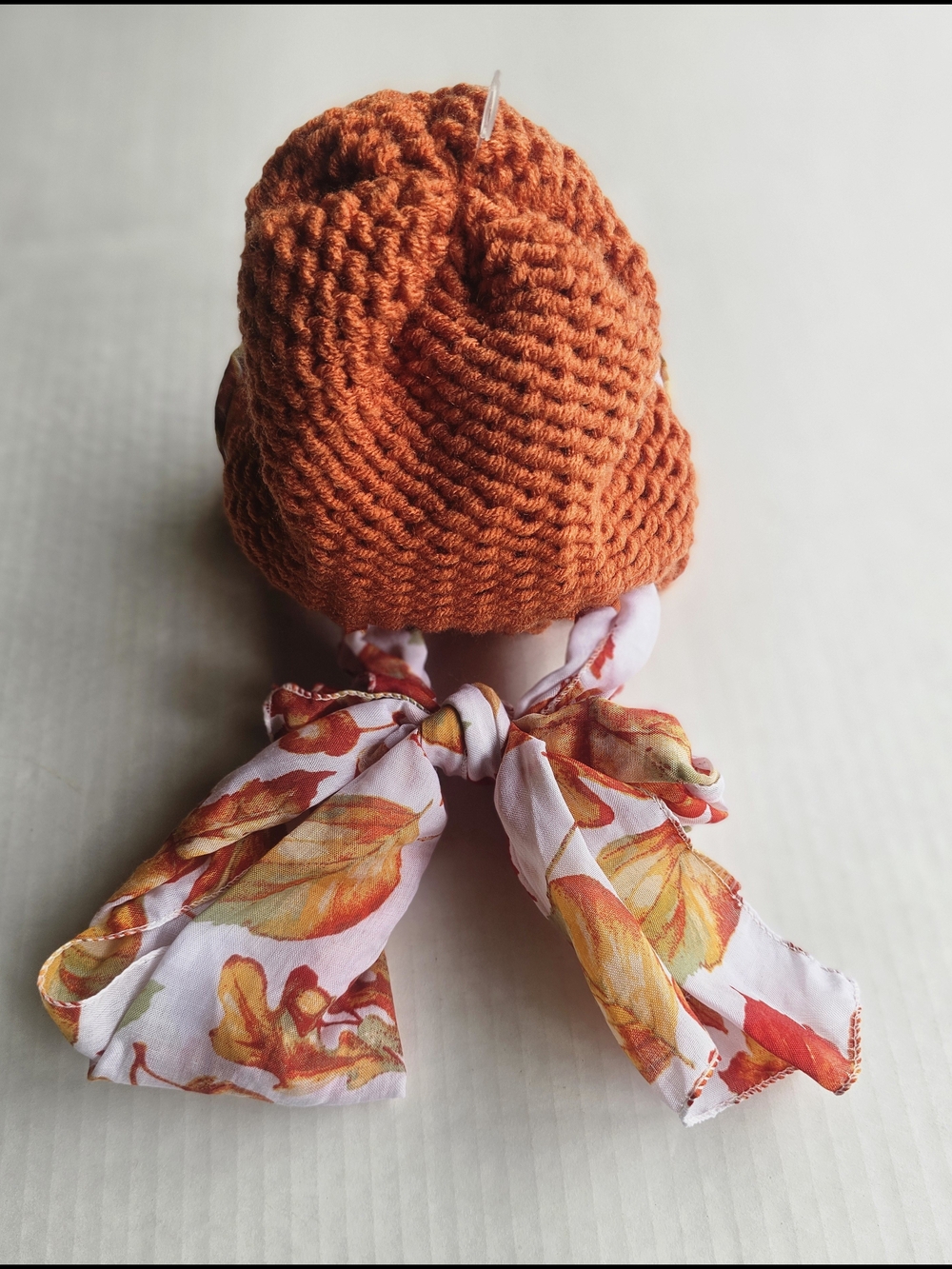 Kids Orange Knit Hat with Autumn Leaf Scarf
